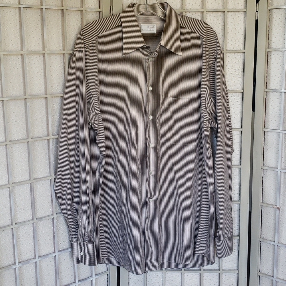 Ermenegildo Zegna brown striped mens button down shirt L (15.5)